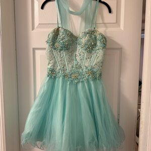 Mint Green Dress with Embellished Corset Bodice